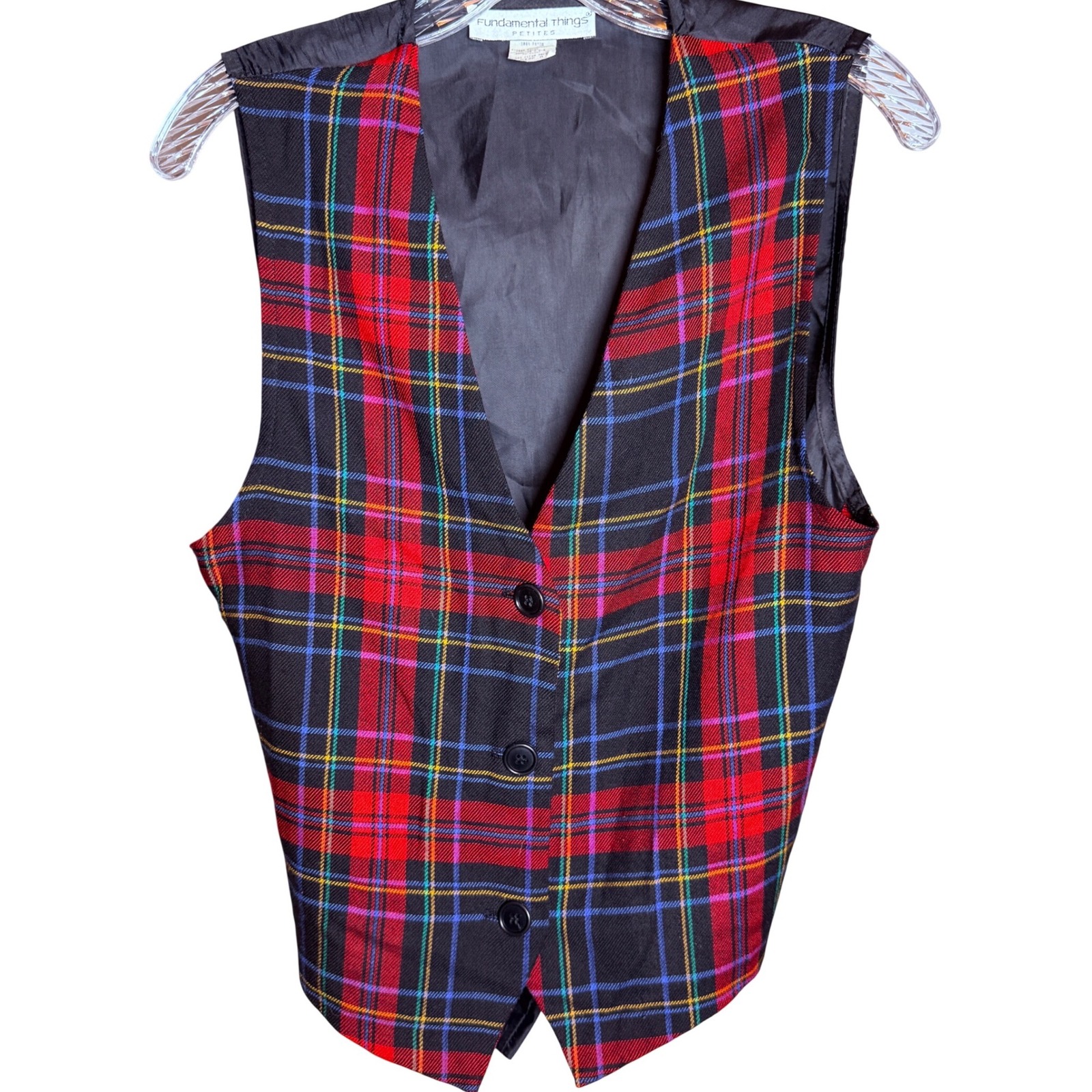 Vintage Style Plaid Vest Womens Size 8 Red Rayon Tartan Preppy Dark Academia Usa
